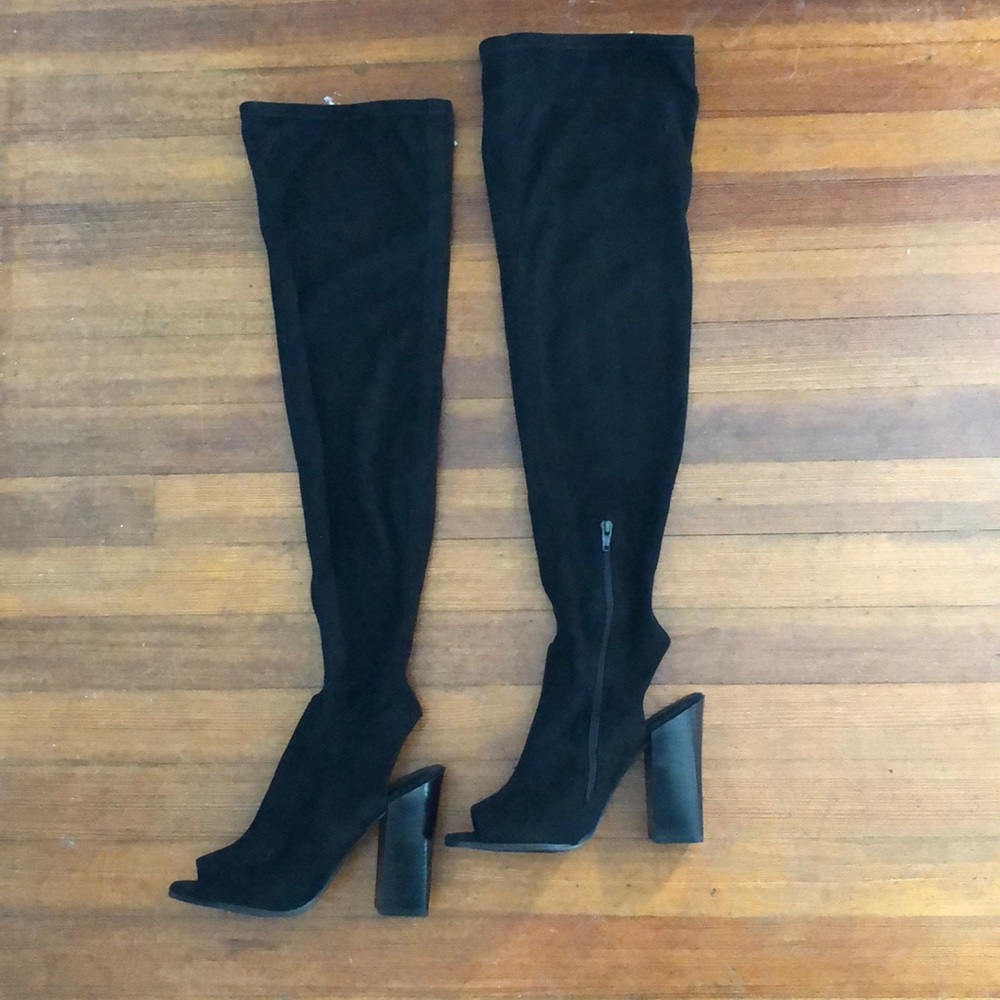 Thigh High Fabric Open Toe Boots